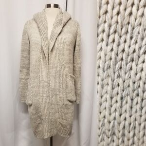Vintage POL Chunky Knit Long Duster Gray Open Cardigan Sweater Woman's M
